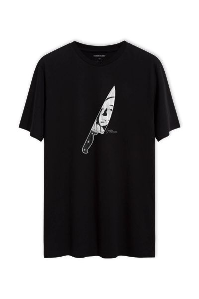 Black Soft Fabric Alfred Hitchcock Design Short Sleeve Tee