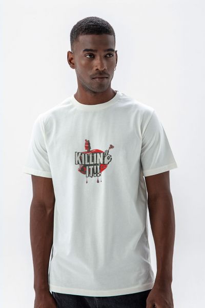 Off White Soft Fabric Killing It Design Short Sleeve Tee