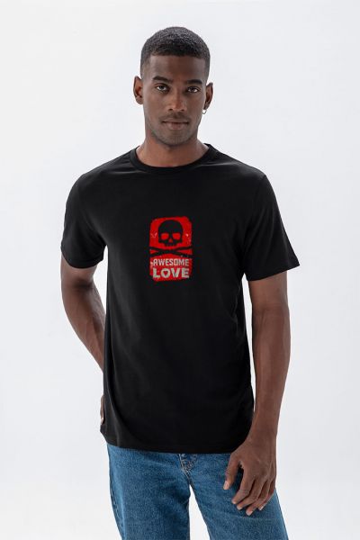 Black Soft Fabric Awesome Love Design Short Sleeve Tee