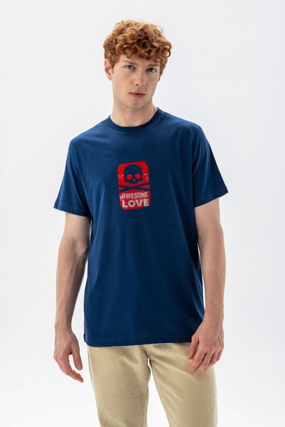 Navy Soft Fabric Awesome Love Design Short Sleeve Tee