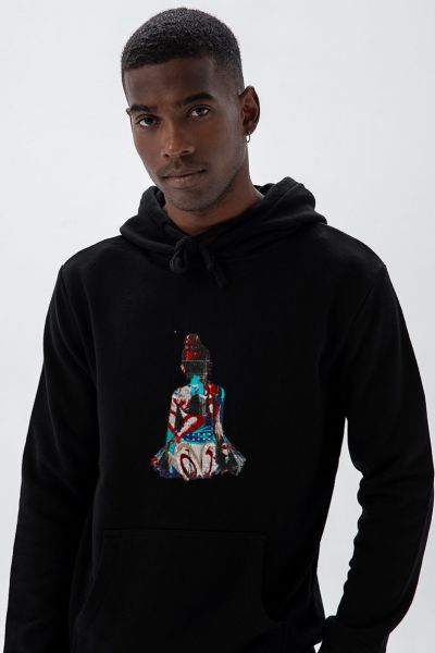 Black Premium Cotton Geisha Design Pullover Hoodie