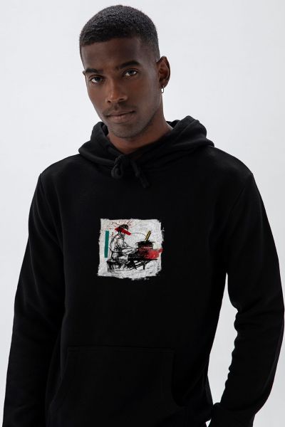 Black Premium Cotton Samurai Design Pullover Hoodie