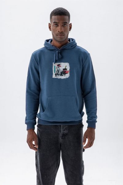 Navy Premium Cotton Samurai Design Pullover Hoodie