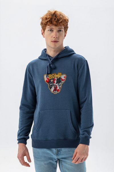 Navy Premium Cotton Bomb Design Pullover Hoodie