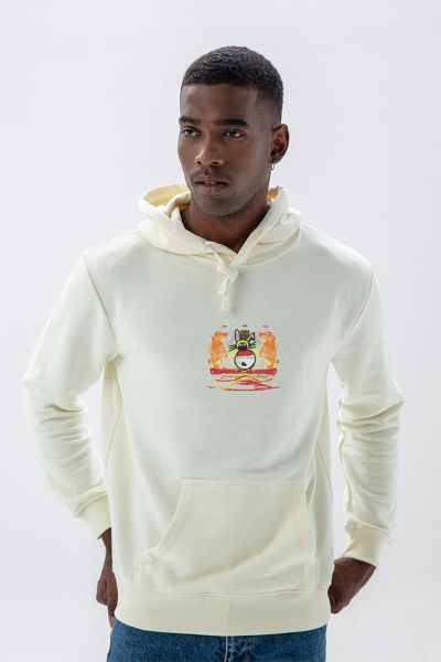 Ecru Premium Cotton Bee Design Pullover Hoodie