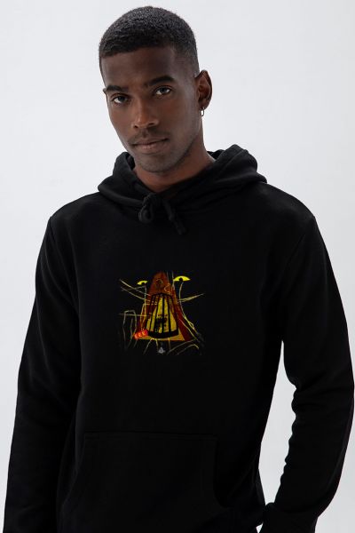 Black Premium Cotton Abstract Design Pullover Hoodie