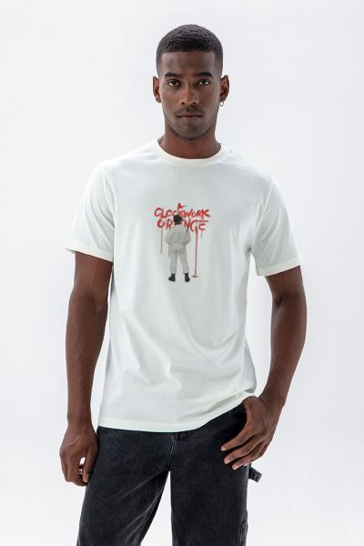 Off White Soft Fabric Clockwork Orange Design Short Sleeve Tee