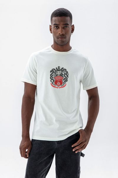 Off White Soft Fabric Skull Design Short Sleeve Tee