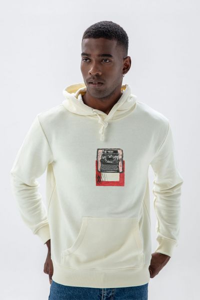 Ecru Premium Cotton Typewriter Design Pullover Hoodie