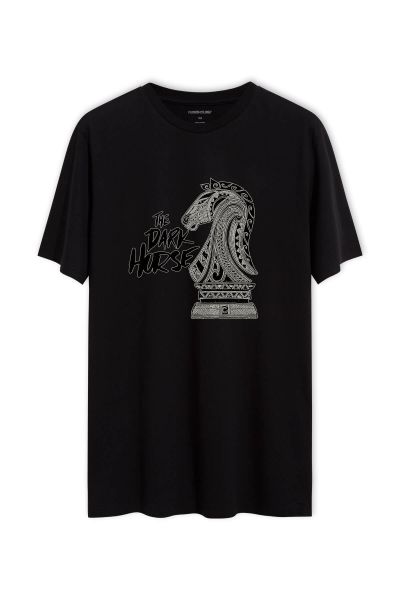 Black Soft Fabric The Dark Horse Design Short Sleeve Tee