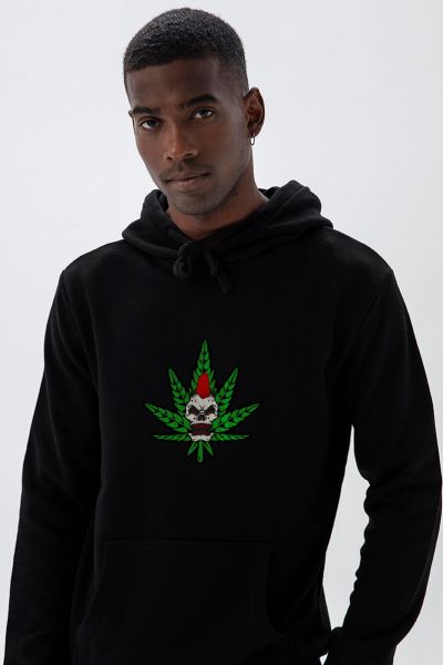 Black Premium Cotton Cannabis Design Pullover Hoodie