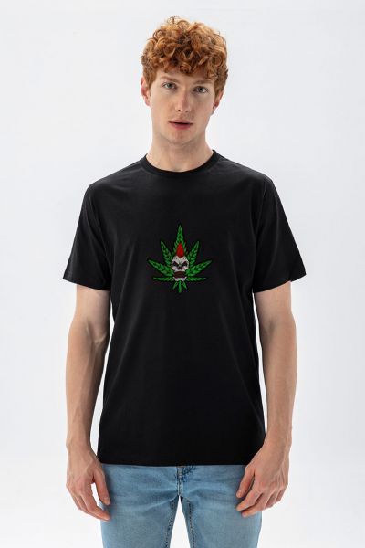 Black Soft Fabric Cannabis Design Short Sleeve Tee