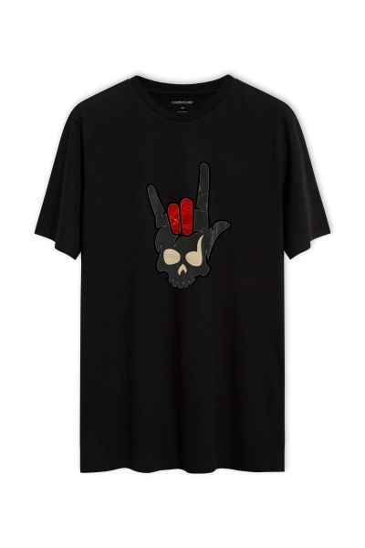 Black Soft Fabric Skull Design Short Sleeve Tee