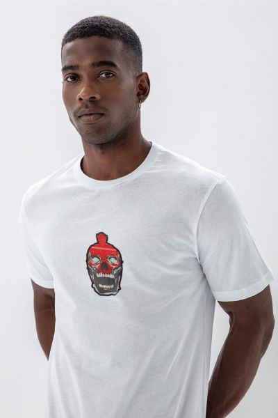 White Soft Fabric Skull Design Short Sleeve Tee