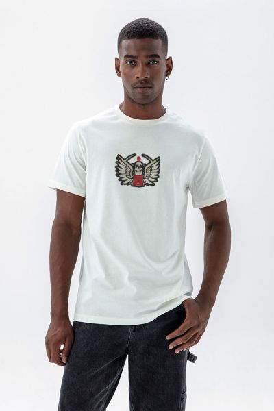 Off White Soft Fabric Skull Design Short Sleeve Tee