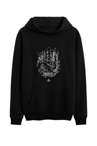 Black Premium Cotton Abstract Design Pullover Hoodie