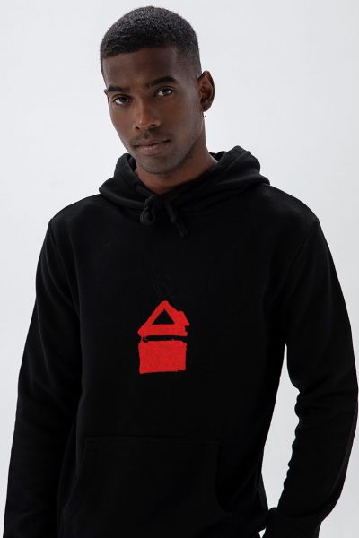 Black Premium Cotton Abstract Design Pullover Hoodie