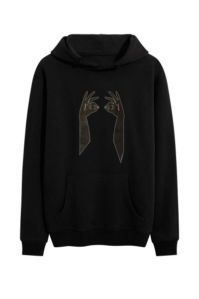 Black Premium Cotton Abstract Design Pullover Hoodie