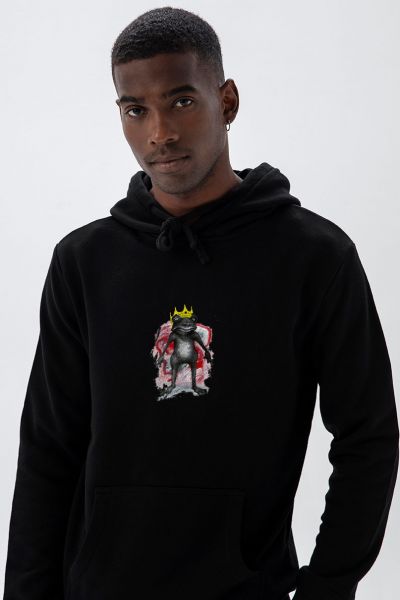 Black Premium Cotton Frog Design Pullover Hoodie