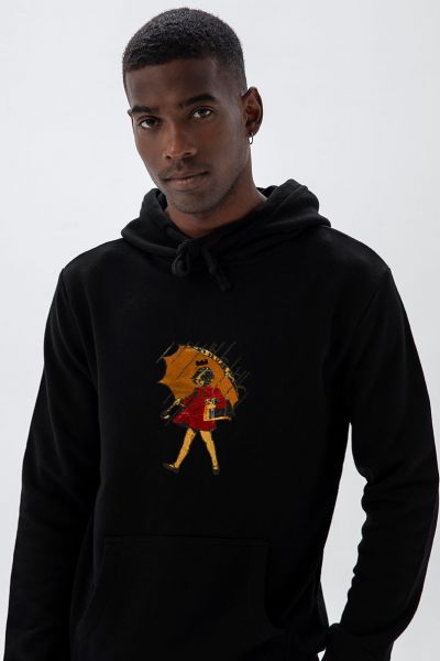 Black Premium Cotton Girl Design Pullover Hoodie