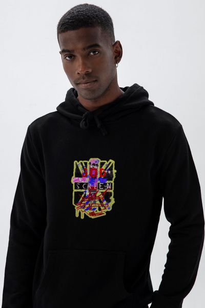 Black Premium Cotton God Save The Screen Design Pullover Hoodie