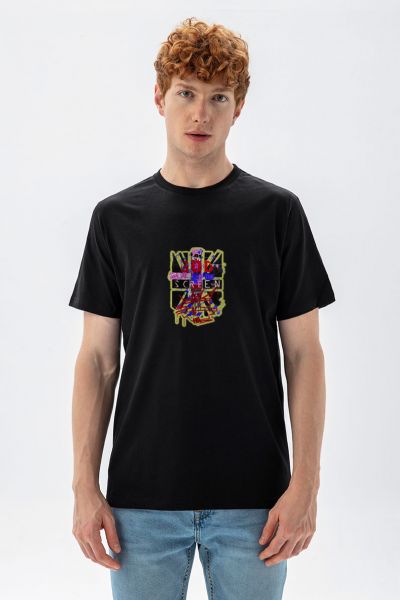 Black Soft Fabric God Save The Screen Design Short Sleeve Tee