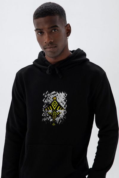 Black Premium Cotton Bird Design Pullover Hoodie