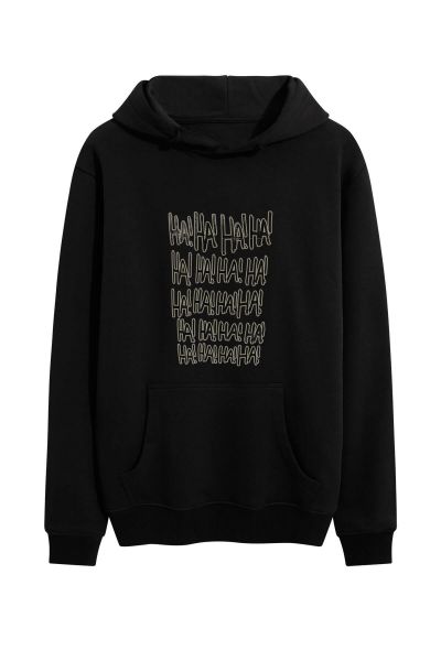 Black Premium Cotton Ha Ha Ha! Design Pullover Hoodie