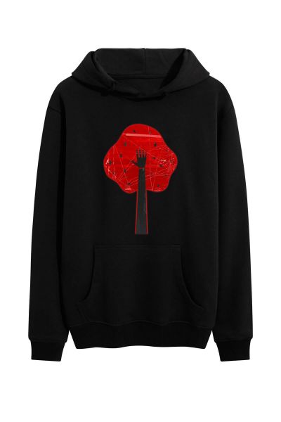 Black Premium Cotton Hand Design Pullover Hoodie