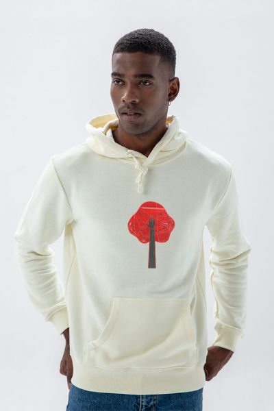 Ecru Premium Cotton Hand Design Pullover Hoodie