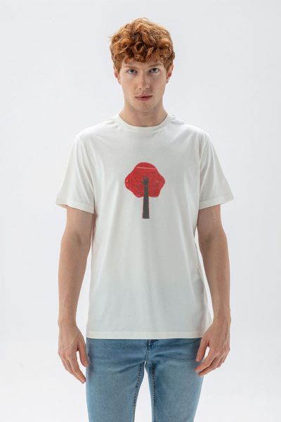 Off White Soft Fabric Hand Design Short Sleeve Tee