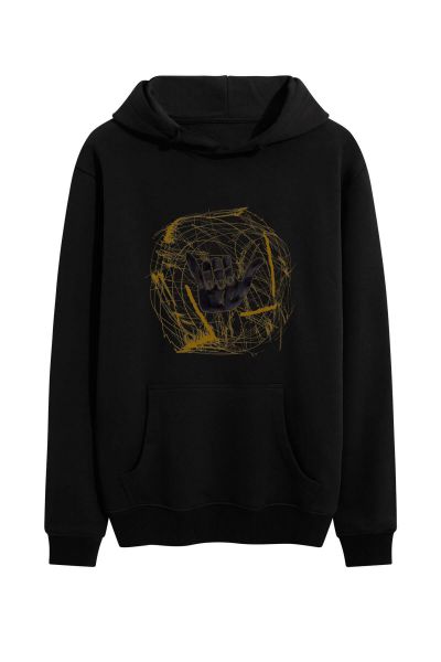 Black Premium Cotton Hand Design Pullover Hoodie