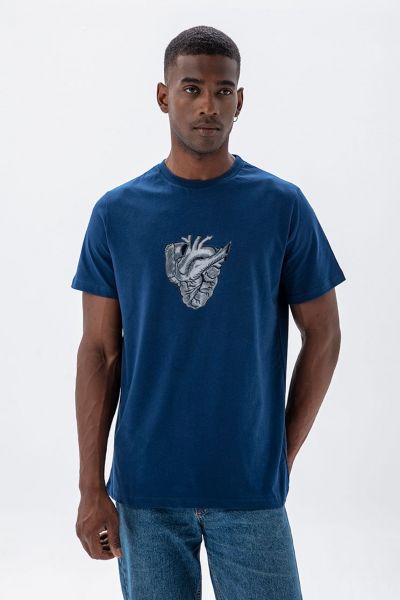 Navy Soft Fabric Heart Design Short Sleeve Tee