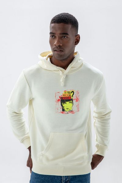 Ecru Premium Cotton Observes Design Pullover Hoodie