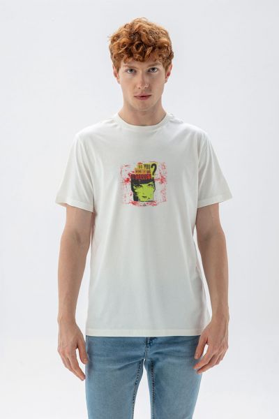 Off White Soft Fabric Observes Design Short Sleeve Tee