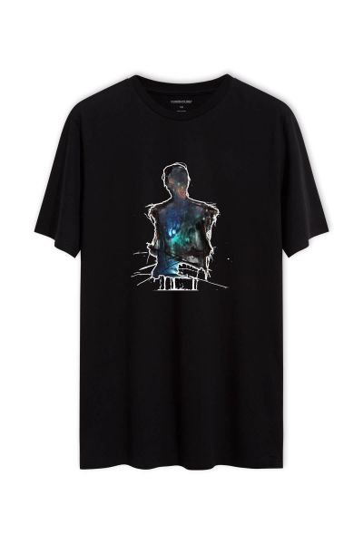 Black Soft Fabric Abstract Design Short Sleeve Tee