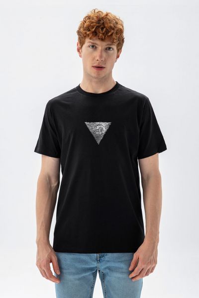 Black Soft Fabric Eye Design Short Sleeve Tee