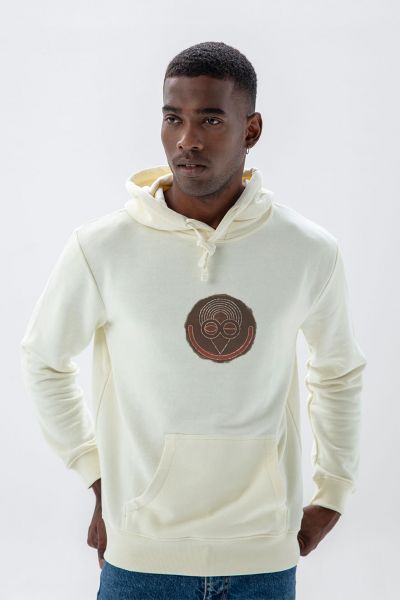 Ecru Premium Cotton Abstract Design Pullover Hoodie