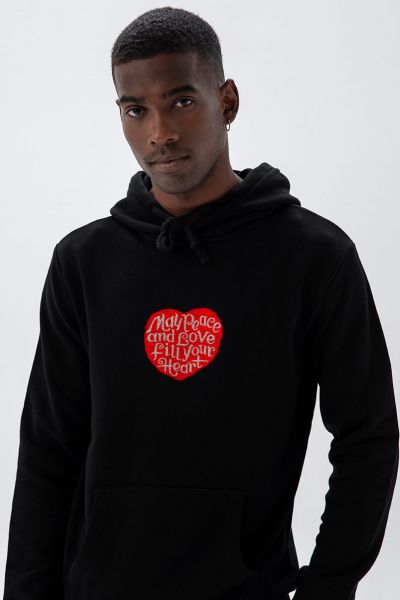 Black Premium Cotton Peace and Love Design Pullover Hoodie