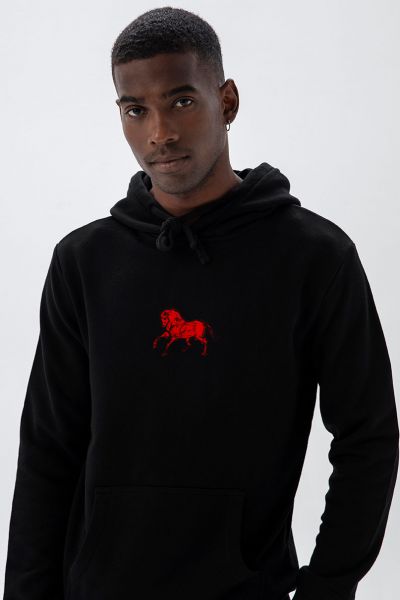 Black Premium Cotton Horse Design Pullover Hoodie