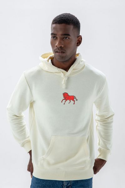 Ecru Premium Cotton Horse Design Pullover Hoodie