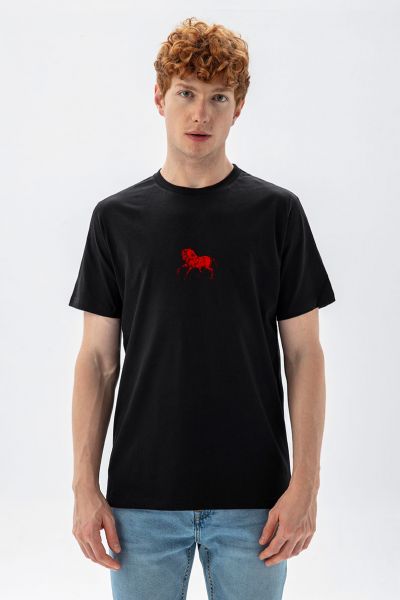 Black Soft Fabric Horse Design Short Sleeve Tee