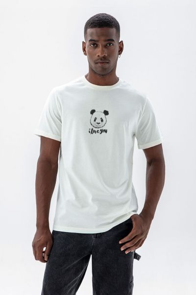 Off White Soft Fabric Panda Design Short Sleeve Tee