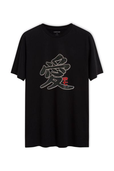 Black Soft Fabric Japanese Design Short Sleeve Tee