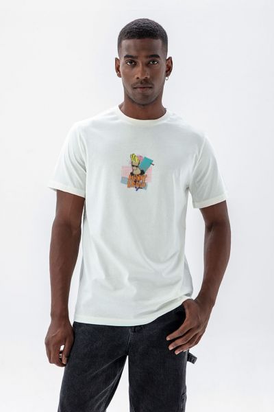 Off White Soft Fabric Johnny Bravo Design Short Sleeve Tee