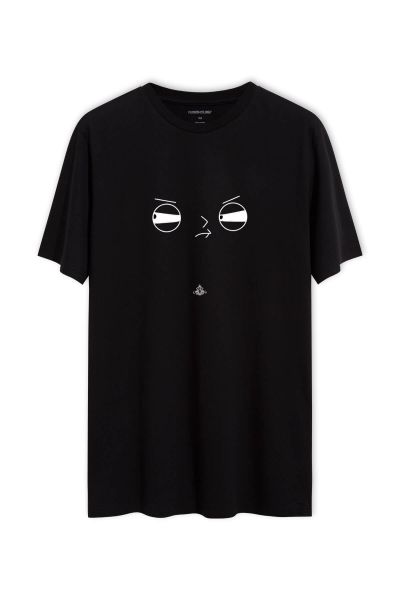 Black Soft Fabric Eye Design Short Sleeve Tee