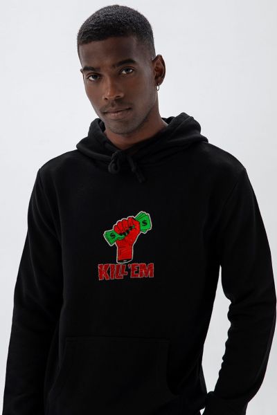 Black Premium Cotton Kill Them Design Pullover Hoodie