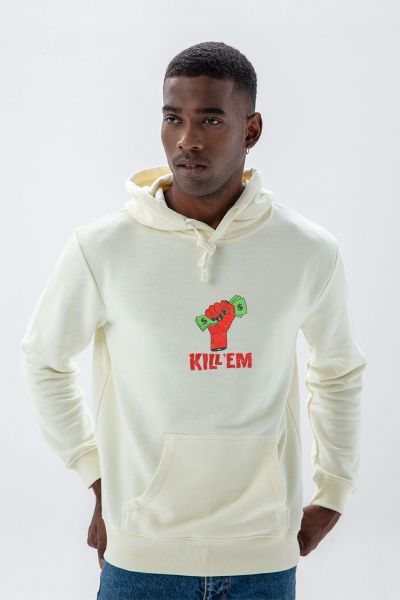 Ecru Premium Cotton Kill Them Design Pullover Hoodie