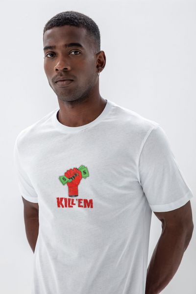 White Soft Fabric Kill Them Design Short Sleeve Tee