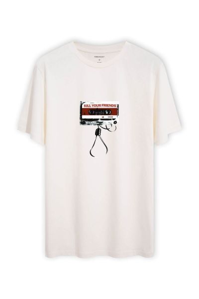 Off White Soft Fabric Kill Your Friends Design Short Sleeve Tee